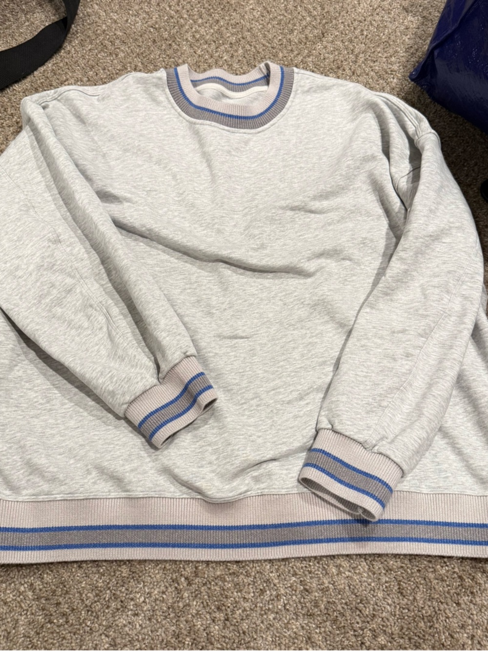 Lululemon Light Gray Crewneck Sweater with Blue Trim